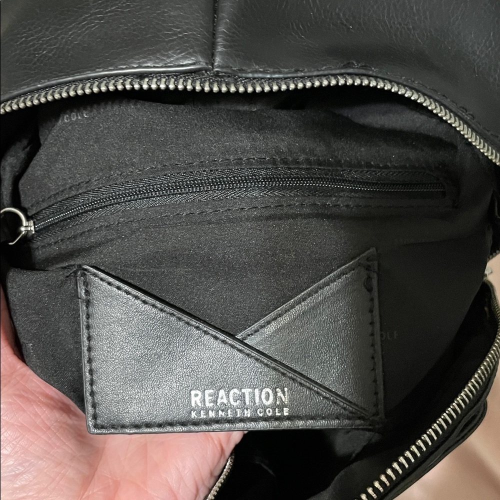 Reaction Kenneth Cole NWOT Black Vegan Leather Pebble Backpack Purse - Picture 8 of 10
